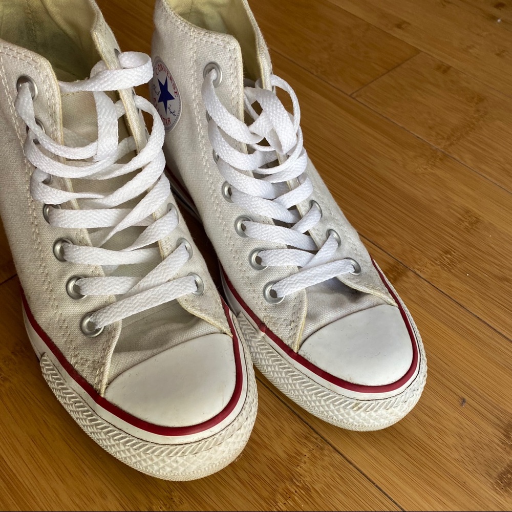 White wedge high top converse